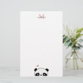 Cute Panda Blush Pink Monogram Script Briefpapier (Staand voorkant)