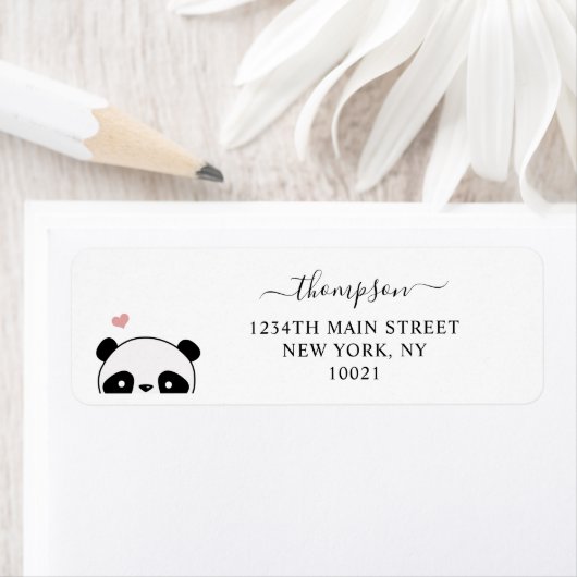 Cute Panda Blush Pink Monogram Script Etiket (Insitu)