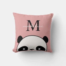 Cute Panda Blush Pink Monogram Script Kussen