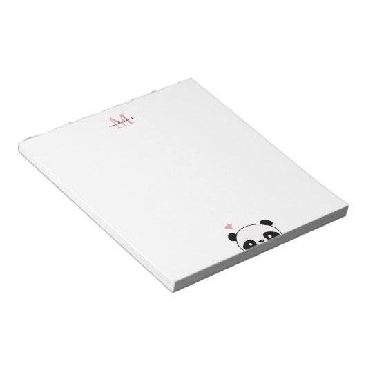 Cute Panda Blush Pink Monogram Script Notitieblok (Schuin)