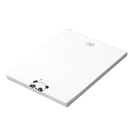 Cute Panda Blush Pink Monogram Script Notitieblok (Linkerzijde)