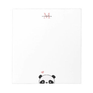 Cute Panda Blush Pink Monogram Script Notitieblok