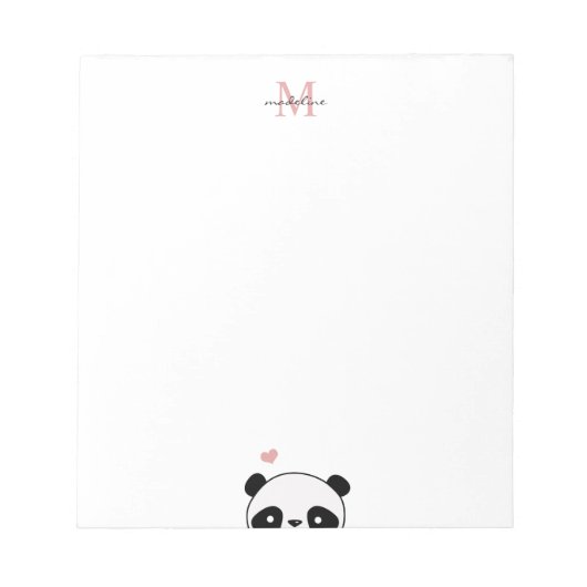 Cute Panda Blush Pink Monogram Script Notitieblok (Voorkant)
