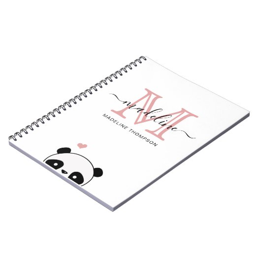 Cute Panda Blush Pink Monogram Script Notitieboek (Linkerzijde)