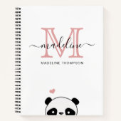 Cute Panda Blush Pink Monogram Script Notitieboek (Voorkant)
