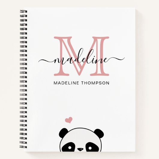 Cute Panda Blush Pink Monogram Script Notitieboek (Voorkant)