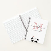 Cute Panda Blush Pink Monogram Script Notitieboek (Binnen)