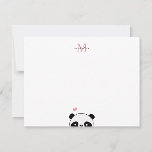 Cute Panda Blush Pink Monogram Script Notitiekaartje (Voorkant)