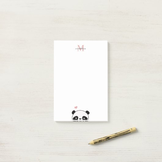 Cute Panda Blush Pink Monogram Script Post-it Note (Op bureau)