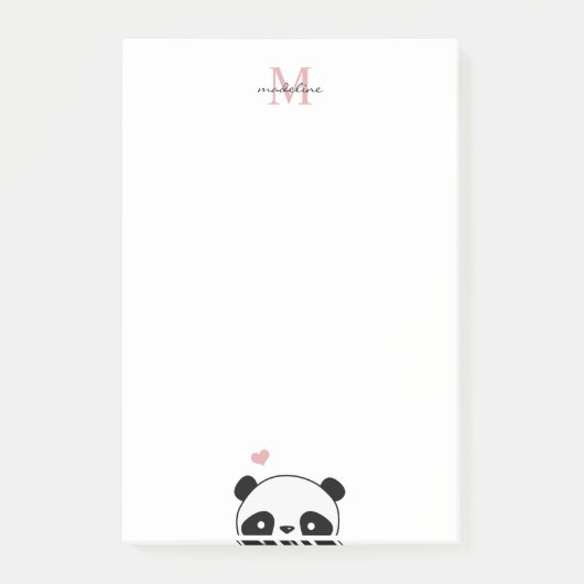 Cute Panda Blush Pink Monogram Script Post-it Note (Voorkant)