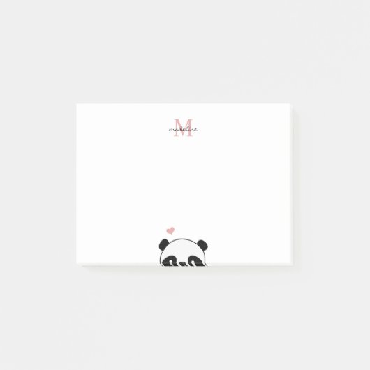 Cute Panda Blush Pink Monogram Script Post-it® Notes (Voorkant)