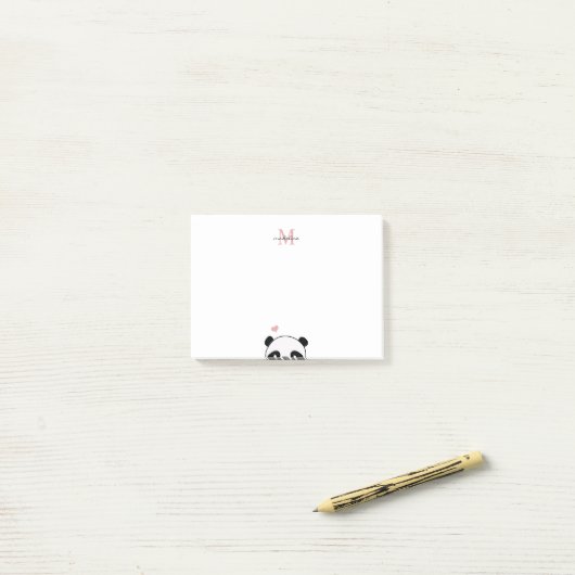 Cute Panda Blush Pink Monogram Script Post-it® Notes (Op bureau)