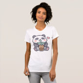 Cute Panda Boba Tea Dames T-shirt Met Slanke Pasvo (Voorkant volledig)