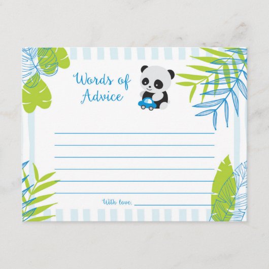Cute Panda Boy Baby shower Words of Advice Kaarten (Voorkant)