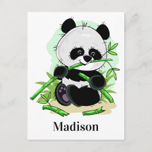 Cute Panda, briefkaart met aangepaste naam