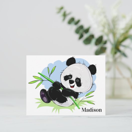 Cute Panda, briefkaart met aangepaste naam (Staand voorkant)