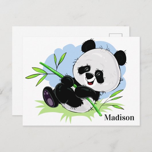 Cute Panda, briefkaart met aangepaste naam (Voorkant / Achterkant)
