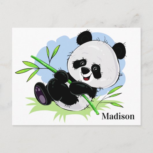Cute Panda, briefkaart met aangepaste naam (Voorkant)