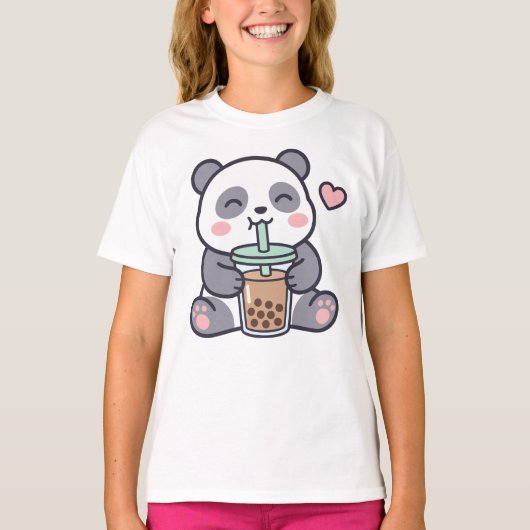 Cute Panda Bubble Tea Kids T-Shirt (Voorkant)