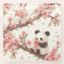 Cute Panda & Bunny Kersenbloesem Onderzetter | Kaw