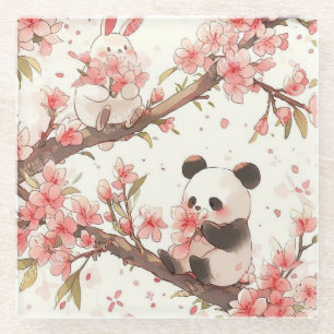 Cute Panda & Bunny Kersenbloesem Onderzetter   Kaw