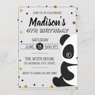 Cute Panda Cartoon Birthday Party RSVP Kaart