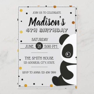 Cute Panda Cartoon Birthday Party RSVP Kaart