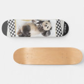 Cute Panda Checkered Modern Collage Custom Name Persoonlijk Skateboard (Horizontaal)