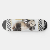 Cute Panda Checkered Modern Collage Custom Name Persoonlijk Skateboard (Horizontaal)