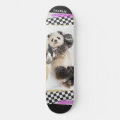 Cute Panda Checkered Modern Collage Custom Name Persoonlijk Skateboard (Voorkant)