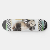 Cute Panda Checkered Modern Collage Custom Name Persoonlijk Skateboard (Horizontaal)