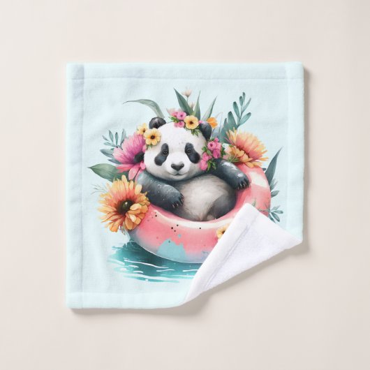 Cute Panda Chilling in een binnenbuis Bad Handdoek (Wasdoekje)