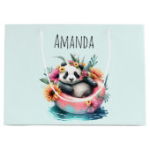Cute Panda Chilling in een binnenbuis Groot Cadeauzakje (Voorkant)