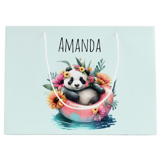 Cute Panda Chilling in een binnenbuis Groot Cadeauzakje (Voorkant)