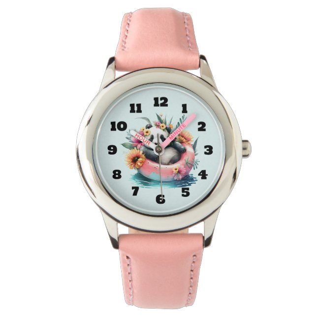 Cute Panda Chilling in een binnenbuis Horloge (Voorkant)
