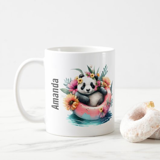 Cute Panda Chilling in een binnenbuis Koffiemok (Met donut)