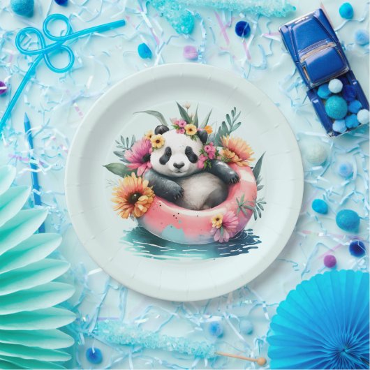 Cute Panda Chilling in een binnenbuis Papieren Bordje (Feest)
