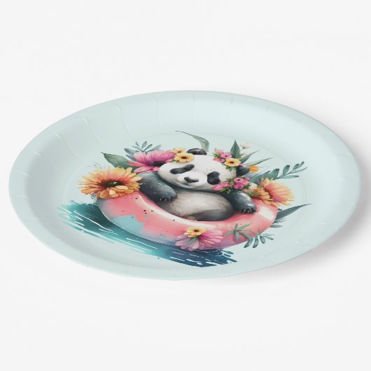 Cute Panda Chilling in een binnenbuis Papieren Bordje (Gekanteld)