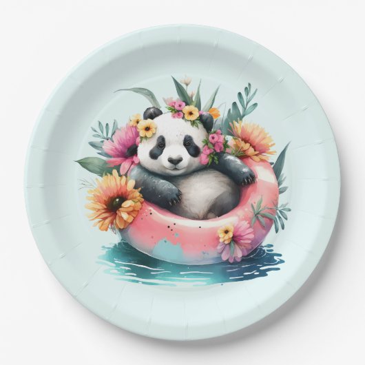 Cute Panda Chilling in een binnenbuis Papieren Bordje (Voorkant)