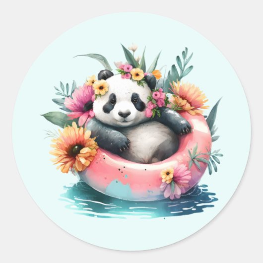 Cute Panda Chilling in een binnenbuis Ronde Sticker (Voorkant)