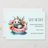 Cute Panda Chilling in een binnenbuis Save The Date (Voorkant)