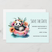 Cute Panda Chilling in een binnenbuis Save The Date (Voorkant / Achterkant)