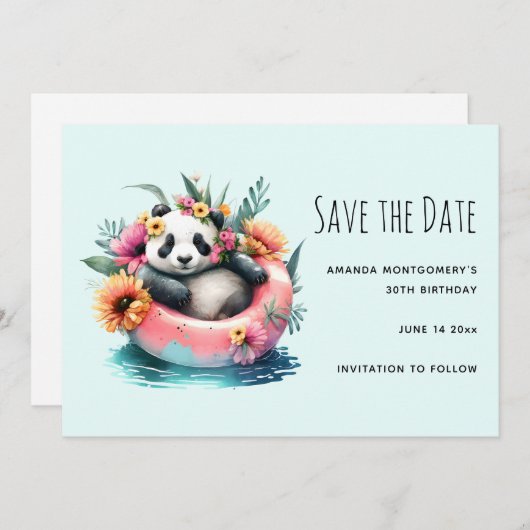 Cute Panda Chilling in een binnenbuis Save The Date (Voorkant / Achterkant)