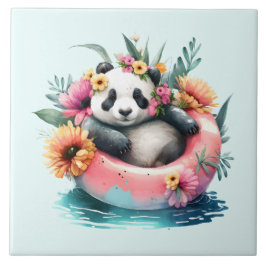 Cute Panda Chilling in een binnenbuis Tegeltje