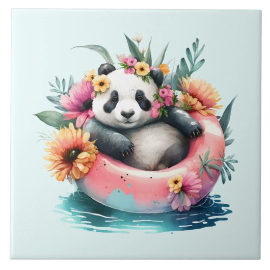 Cute Panda Chilling in een binnenbuis Tegeltje (Voorkant)