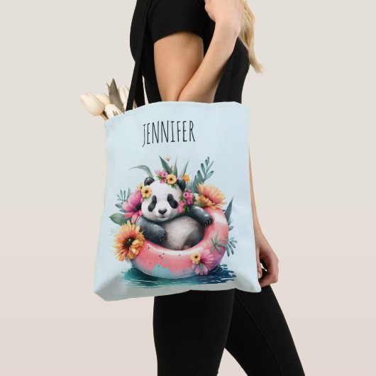 Cute Panda Chilling in een binnenbuis Tote Bag (Dichtbij)