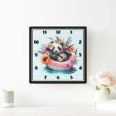 Cute Panda Chilling in een binnenbuis Vierkante Klok (Huis)