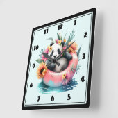 Cute Panda Chilling in een binnenbuis Vierkante Klok (Hoek)