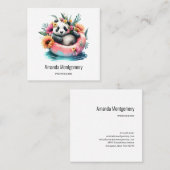 Cute Panda Chilling in een binnenbuis Vierkante Visitekaartje (Voorkant / Achterkant)