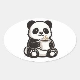 Cute Panda Coffee – Kawaii Panda met koffie  Ovale Sticker